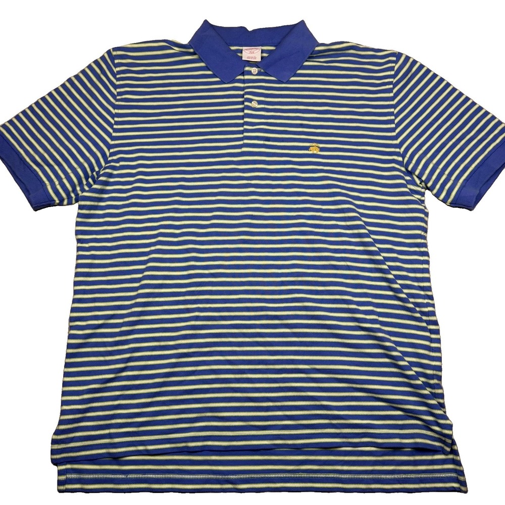 Brooks Brothers Mens Polo Shirt L Short Sleeve Striped Blue Green 346 Golf Prep